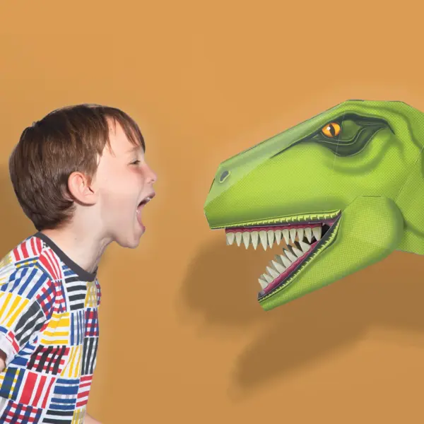 恐ろしいT-Rex（恐竜）の頭を作る壁掛けアート（立体ペーパークラフト）DIN-16-HEAD