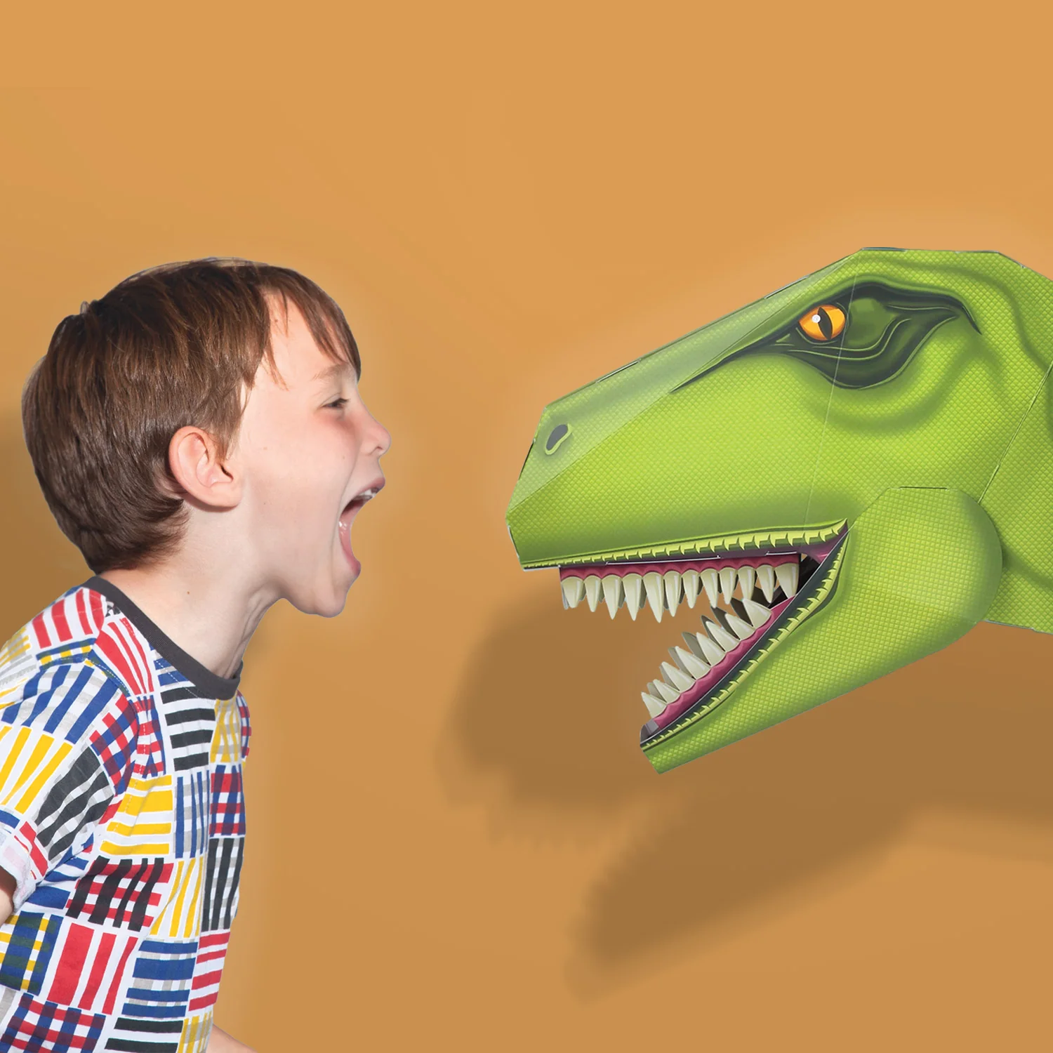 恐ろしいT-Rex(恐竜)の頭を作る壁掛けアート(立体ペーパークラフト)DIN-16-HEAD