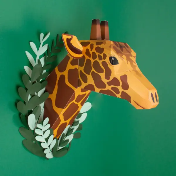 キリンの壁掛けアート（立体ペーパークラフト）WORLD-22-GIRAFFE - 画像 (4)