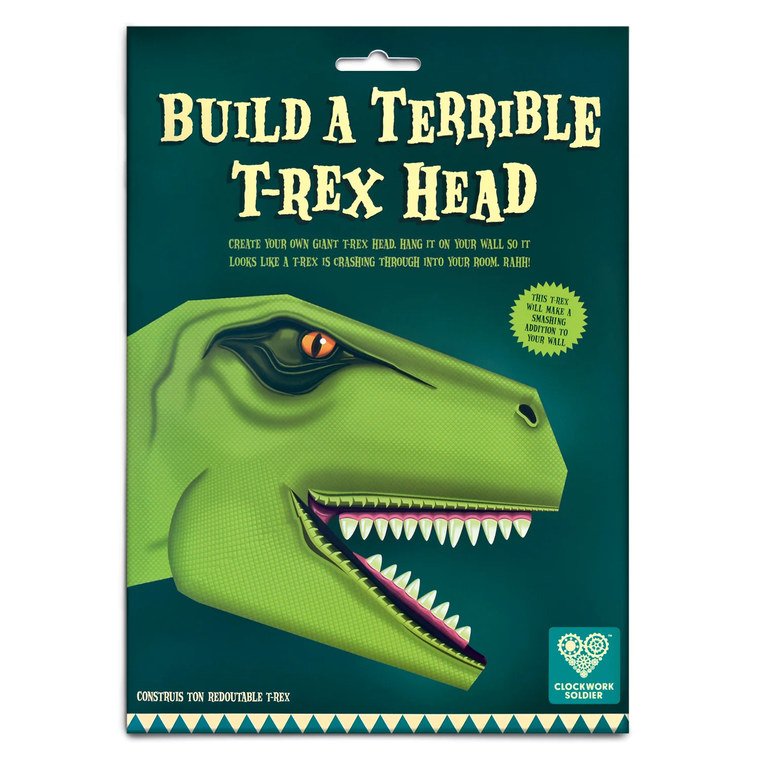 恐ろしいT-Rex(恐竜)の頭を作る壁掛けアート(立体ペーパークラフト)DIN-16-HEAD - 画像 (2)